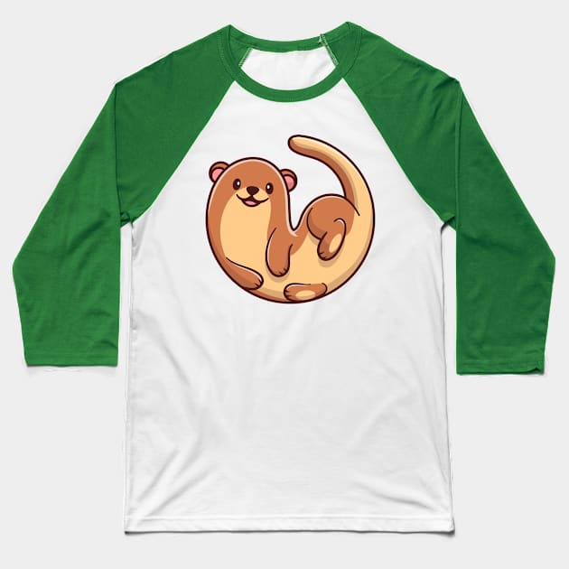 Cute Otter Cartoon Illustration Baseball T-Shirt by Catalyst Labs